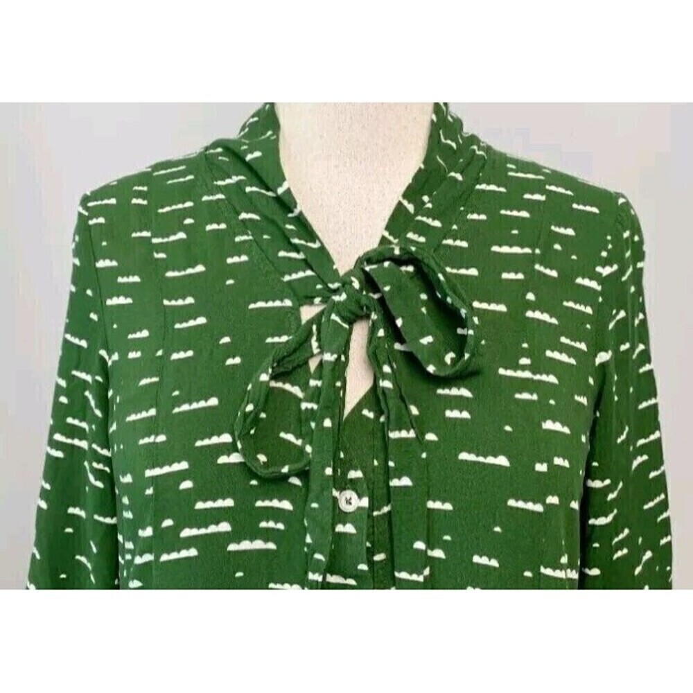 Maeve Anthropologie Blouse Size Small Green Cloud Print  Button Up Tie Oversized - Picture 6 of 9